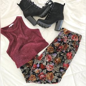 Vintage inspired floral print high waisted pants